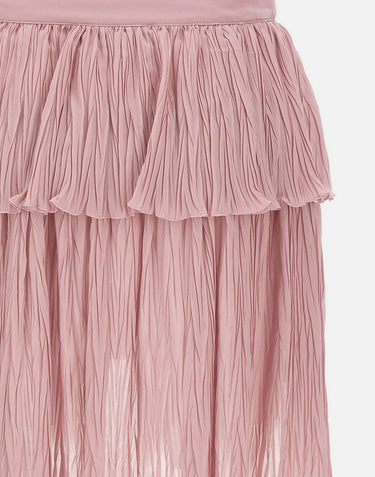 BLUMARINE Gonna asimmetrica in georgette plissé con balza Pink Donna 
