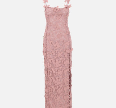 BLUMARINE Abito lungo in pizzo macramé Pink Donna 