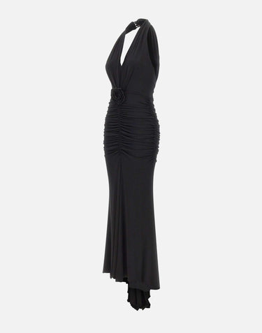 Abito lungo in jersey lucido con rosa 4A467A N0990 BLUMARINE 