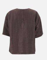 BOSS Blusa in misto lino laminata BROWN Donna 
