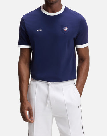 BOSS T-shirt in cotone elasticizzato con bandiera BLUE Uomo 
