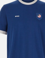 BOSS T-shirt in cotone elasticizzato con bandiera BLUE Uomo 