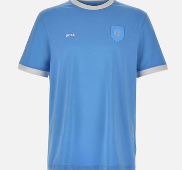 BOSS T-shirt in cotone elasticizzato con bandiera Light Blue Uomo 