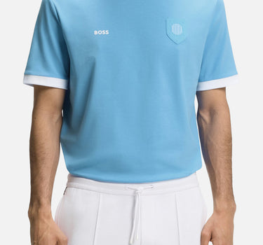 BOSS T-shirt in cotone elasticizzato con bandiera Light Blue Uomo 