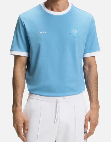 BOSS T-shirt in cotone elasticizzato con bandiera Light Blue Uomo 
