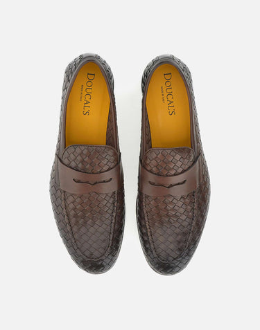 DOUCAL'S Mocassini in pelle intrecciata BROWN Uomo 
