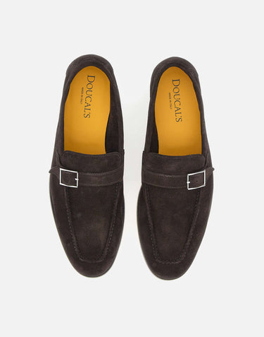 DOUCAL'S Mocassini in pelle scamosciata con fibbia BROWN Uomo 