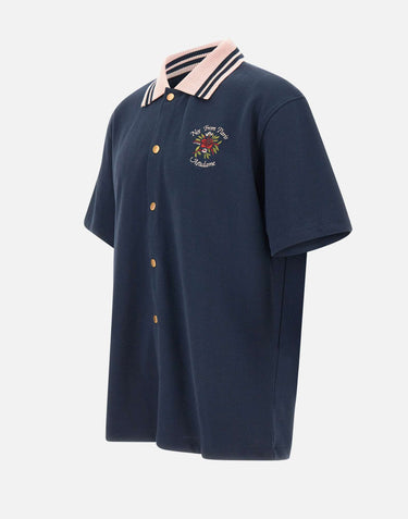 DROLE DE MONSIEUR "Chemise Piquée Slogan Rose" BLUE Uomo 