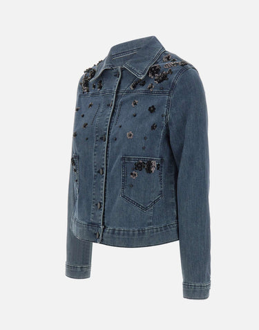 ELENA MIRO' Giacca in denim con decorazioni di pailettes BLUE Donna 