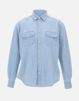 ELEVENTY Camicia in misto cotone e lino Light Blue Uomo 