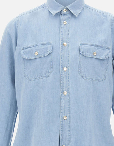 ELEVENTY Camicia in misto cotone e lino Light Blue Uomo 