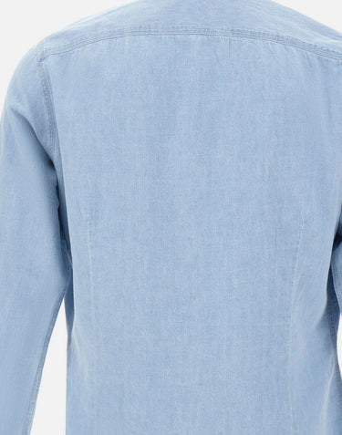 ELEVENTY Camicia in misto cotone e lino Light Blue Uomo 