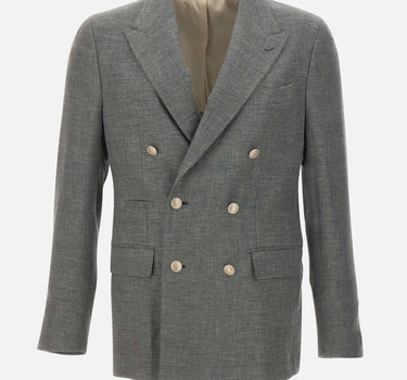 ELEVENTY Blazer doppio petto in misto lino GREY Uomo 