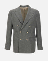 ELEVENTY Blazer doppio petto in misto lino GREY Uomo 