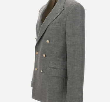 ELEVENTY Blazer doppio petto in misto lino GREY Uomo 