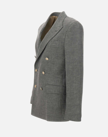 ELEVENTY Blazer doppio petto in misto lino GREY Uomo 