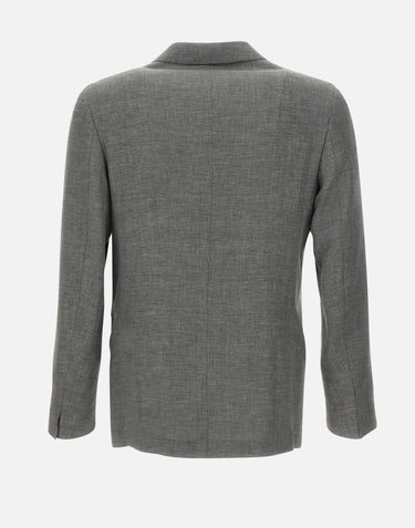ELEVENTY Blazer doppio petto in misto lino GREY Uomo 