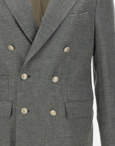 ELEVENTY Blazer doppio petto in misto lino GREY Uomo 