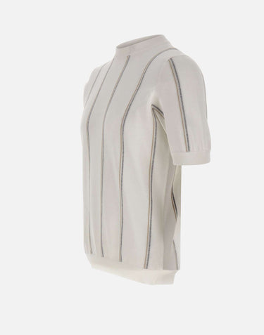 ELEVENTY Maglia in cotone gessata WHITE Uomo 
