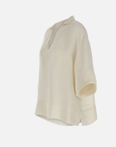 ELEVENTY Camicia oversize in lino WHITE Donna 