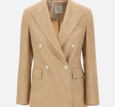 ELEVENTY Blazer doppiopetto misto lino e lana BEIGE Donna 