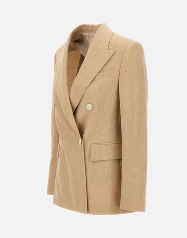ELEVENTY Blazer doppiopetto misto lino e lana BEIGE Donna 