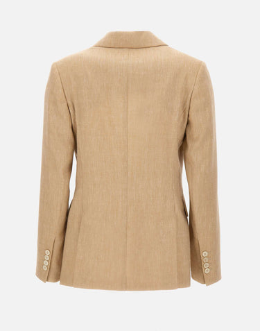 ELEVENTY Blazer doppiopetto misto lino e lana BEIGE Donna 