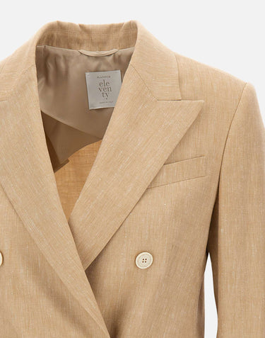 ELEVENTY Blazer doppiopetto misto lino e lana BEIGE Donna 