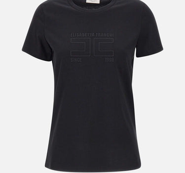 ELISABETTA FRANCHI T-shirt in jersey con logo ricamato BLACK Donna 