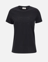 ELISABETTA FRANCHI T-shirt in jersey con logo ricamato BLACK Donna 