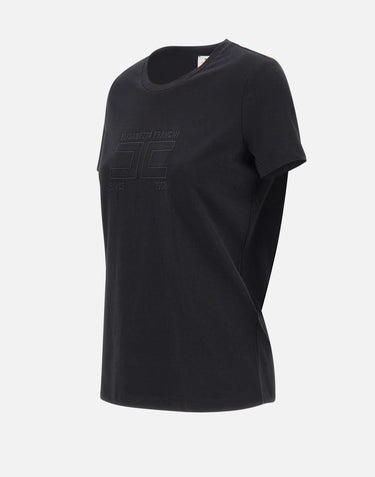 ELISABETTA FRANCHI T-shirt in jersey con logo ricamato BLACK Donna 