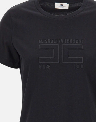 ELISABETTA FRANCHI T-shirt in jersey con logo ricamato BLACK Donna 