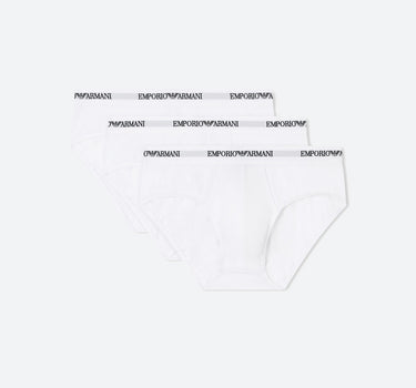 EMPORIO ARMANI Set tre slip in cotone stretch WHITE Uomo 