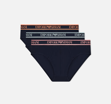 EMPORIO ARMANI Set tre pack slip in cotone stretch BLUE Uomo 