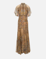 Abito lungo in seta con foulard e motivo paisley animalier WRHA0527 99SP1K8X0826 ETRO 