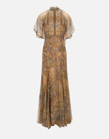 Abito lungo in seta con foulard e motivo paisley animalier WRHA0527 99SP1K8X0826 ETRO 