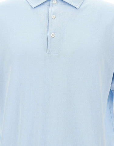 FILIPPO DE LAURENTIIS Polo in cotone crêpe Light Blue Uomo 