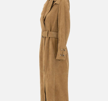 GOLDEN GOOSE Trench in suede con cintura in vita BROWN Donna 