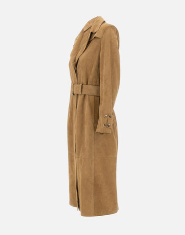 GOLDEN GOOSE Trench in suede con cintura in vita BROWN Donna 
