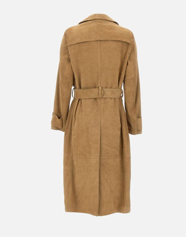 GOLDEN GOOSE Trench in suede con cintura in vita BROWN Donna 