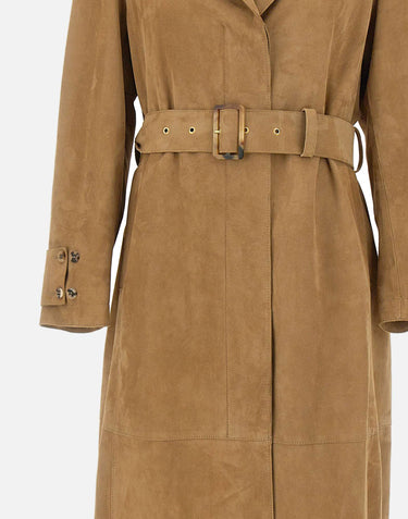 GOLDEN GOOSE Trench in suede con cintura in vita BROWN Donna 