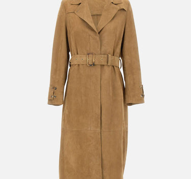 GOLDEN GOOSE Trench in suede con cintura in vita BROWN Donna 