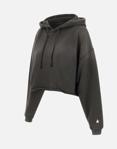 GOLDEN GOOSE Felpa crop over con cappuccio GREY Donna 