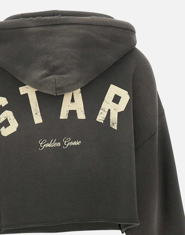GOLDEN GOOSE Felpa crop over con cappuccio GREY Donna 