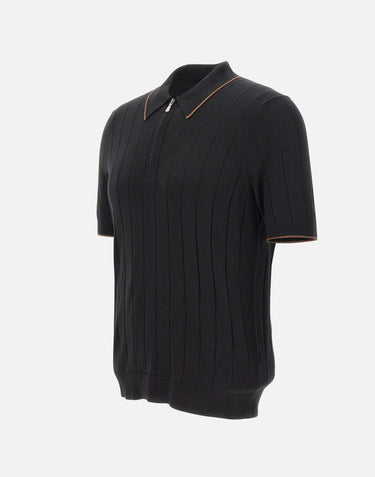 GRAN SASSO Polo in seta con zip BLACK Uomo 