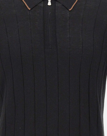 GRAN SASSO Polo in seta con zip BLACK Uomo 