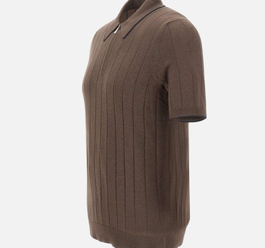 GRAN SASSO Polo in seta con zip BROWN Uomo 
