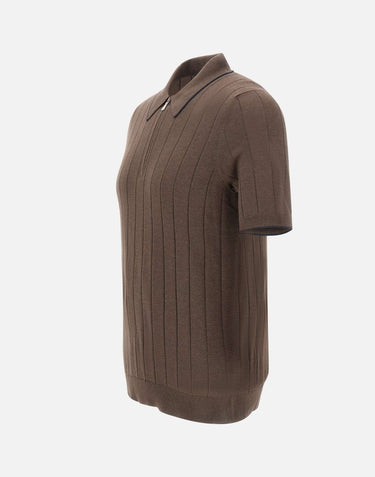 GRAN SASSO Polo in seta con zip BROWN Uomo 