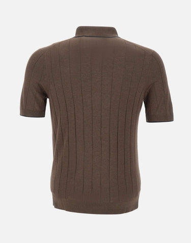GRAN SASSO Polo in seta con zip BROWN Uomo 