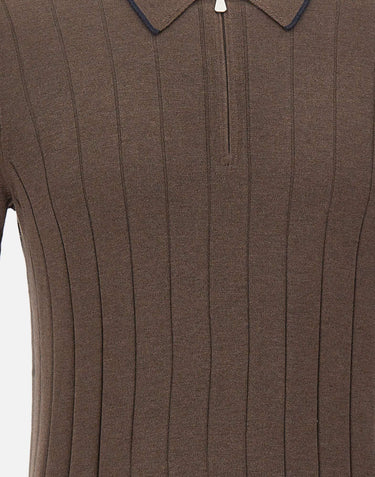 GRAN SASSO Polo in seta con zip BROWN Uomo 